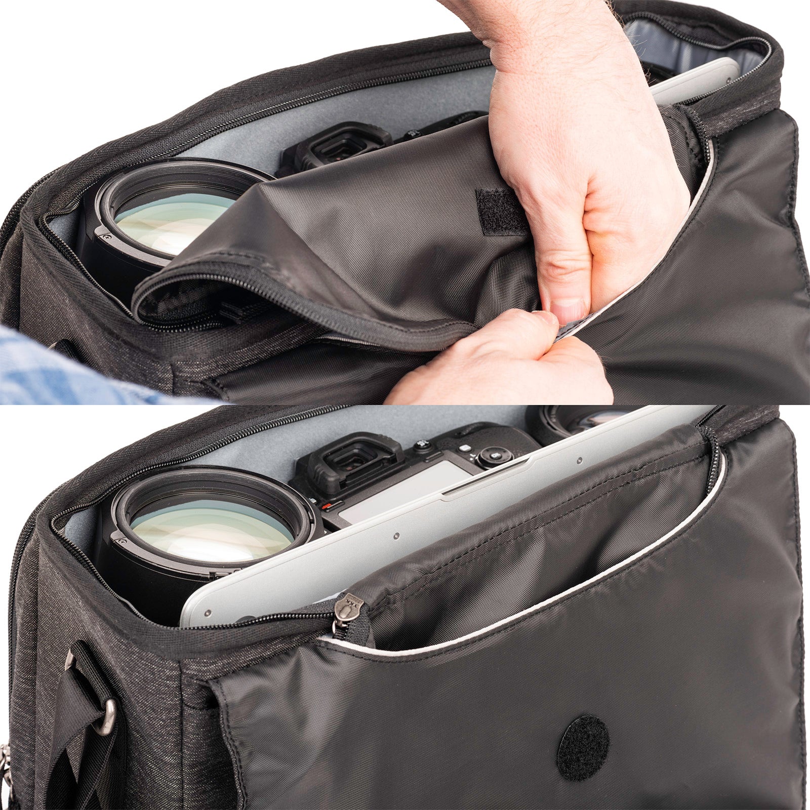 Interior zippered flap provides a secure closure, weather barrier and protection from theft. Tucks away when not in use.