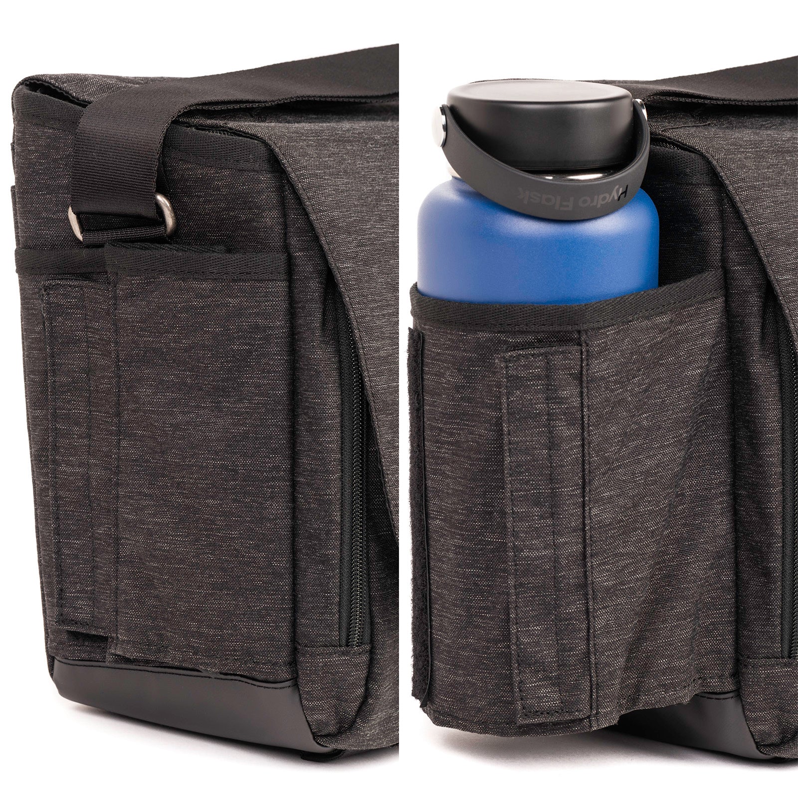 Expandable water bottle pocket fits all sizes and bottles of gear