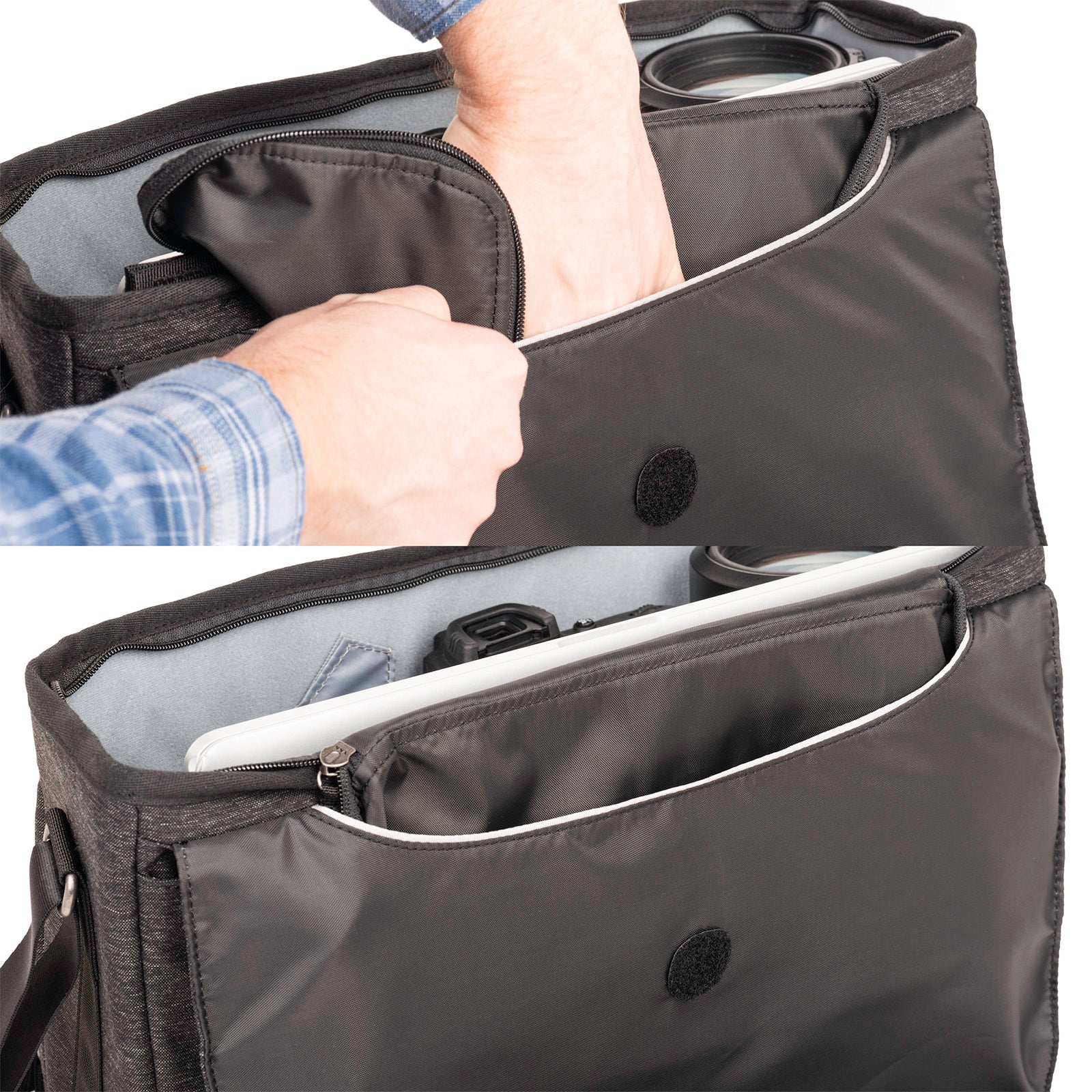 Internal zippered flap provides a secure closure, weather barrier and protection from theft. Tucks away when not in use.