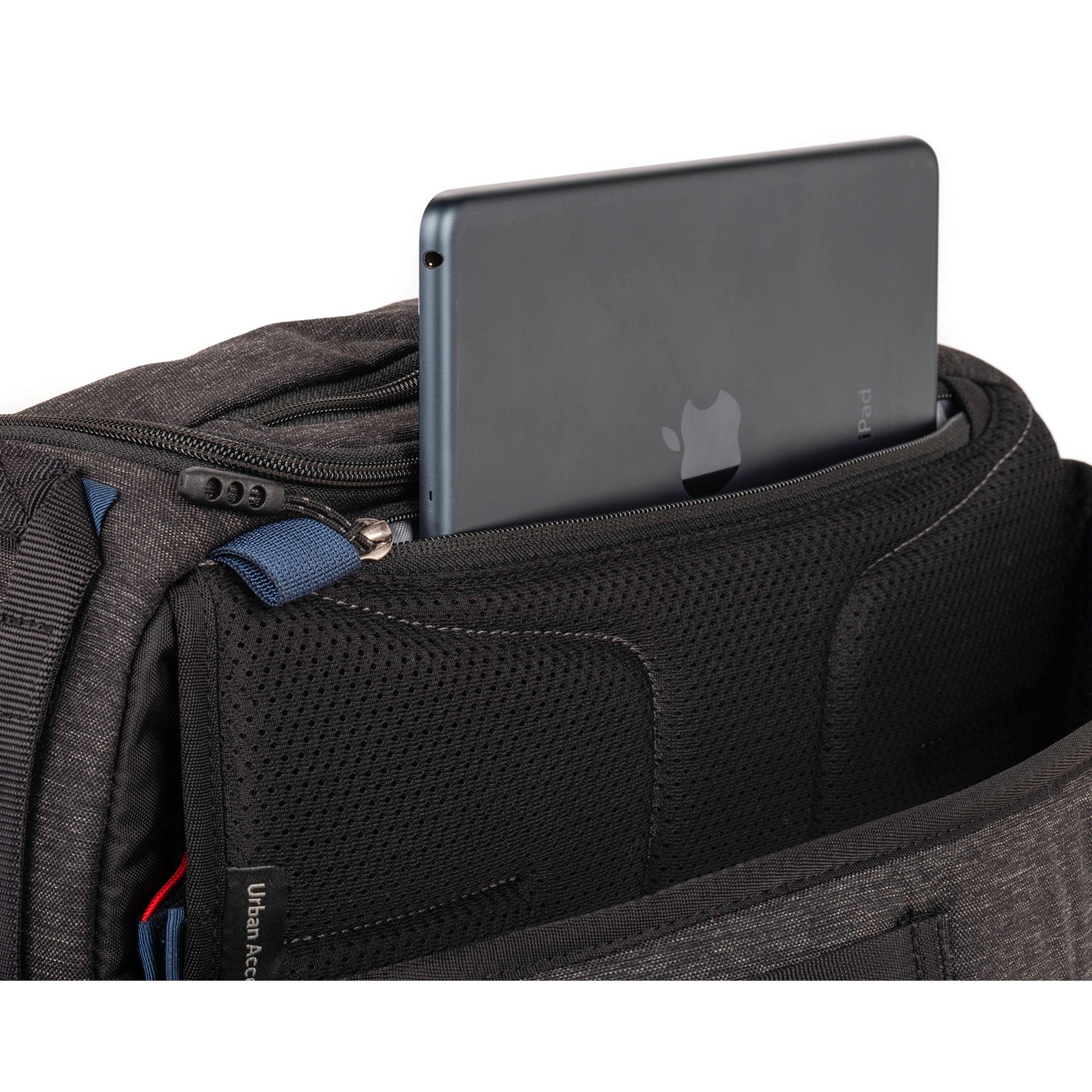 Dedicated tablet compartment fits an 8-inch tablet