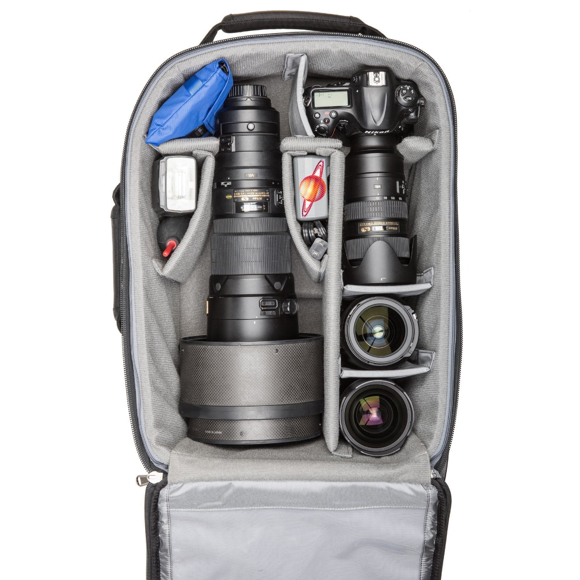 Nikon 600mm f/4 unattached, Gripped DSLR+70-200mm f/2.8, 24-70mm f/2.8, 14-24mm f/2.8