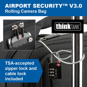 Airport Security v3 Rolling Camera bag. TSA-accepted zipper lock and cable lock included