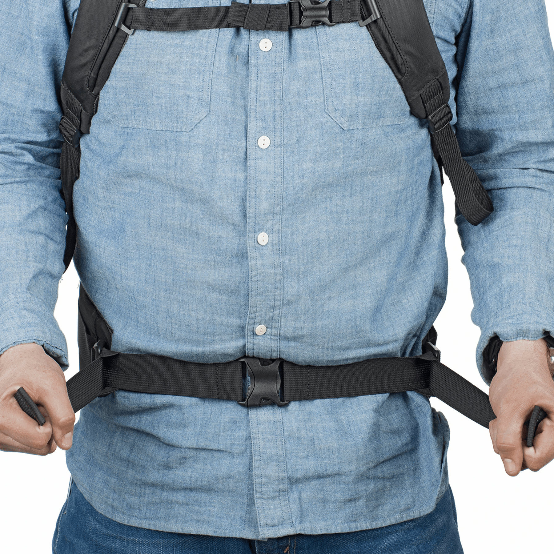 Quick fit waist belt adjustment for rapid and convenient fitting