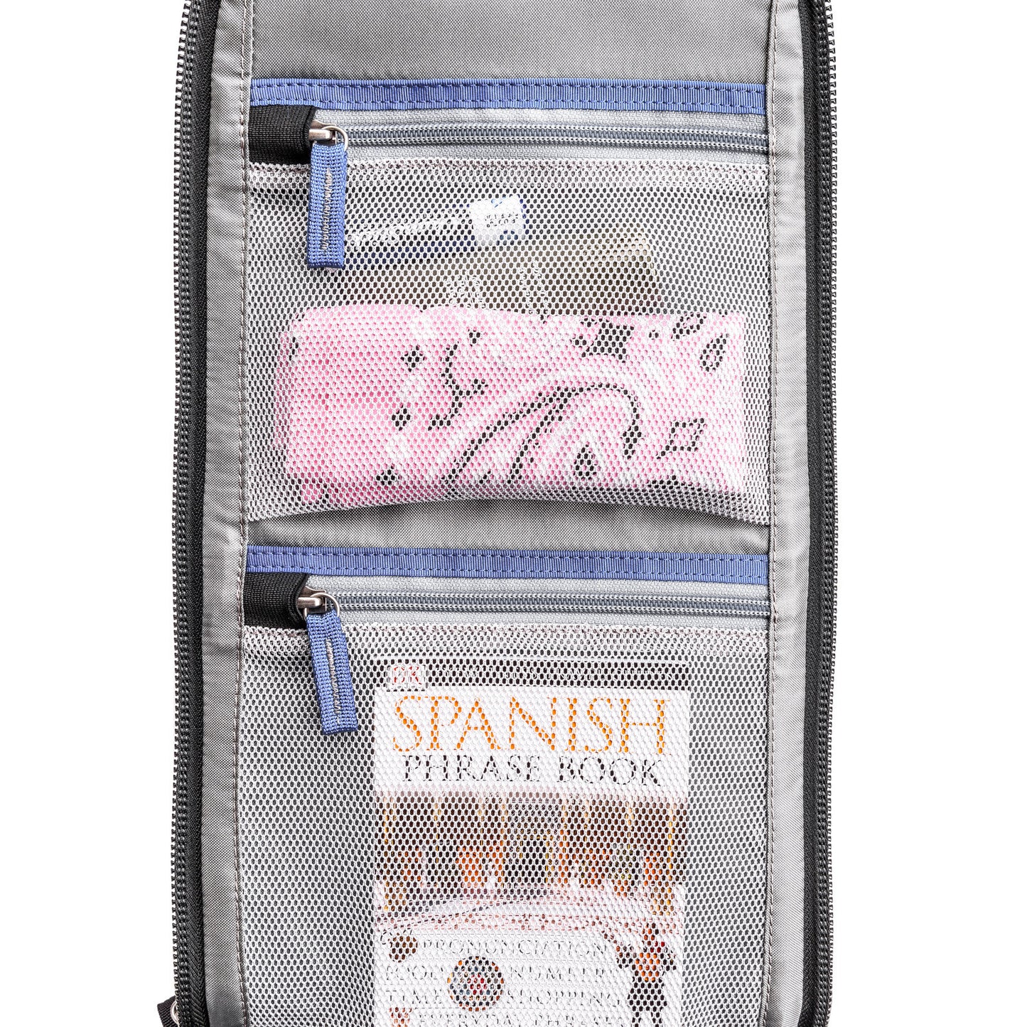 
                  
                    Zippered mesh pockets on inner lid
                  
                